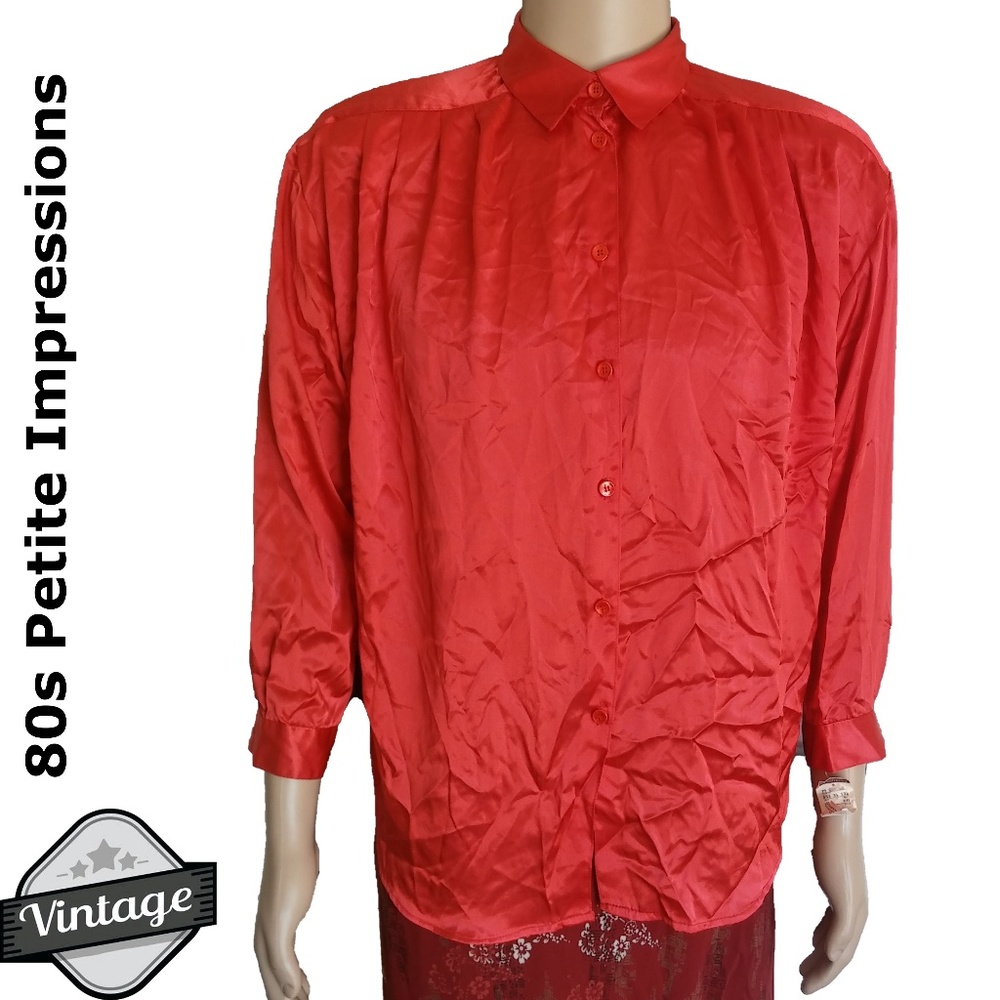 NWT Vtg Petite Impressions Red Blouse Sz 14P
